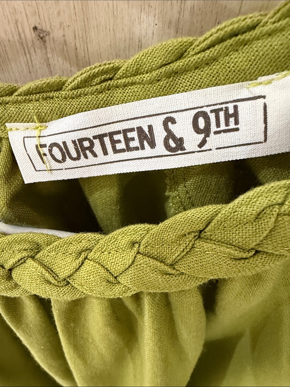 Olive Braided-Neck Flutter Sleeve Blouse - Picture 2 of 16